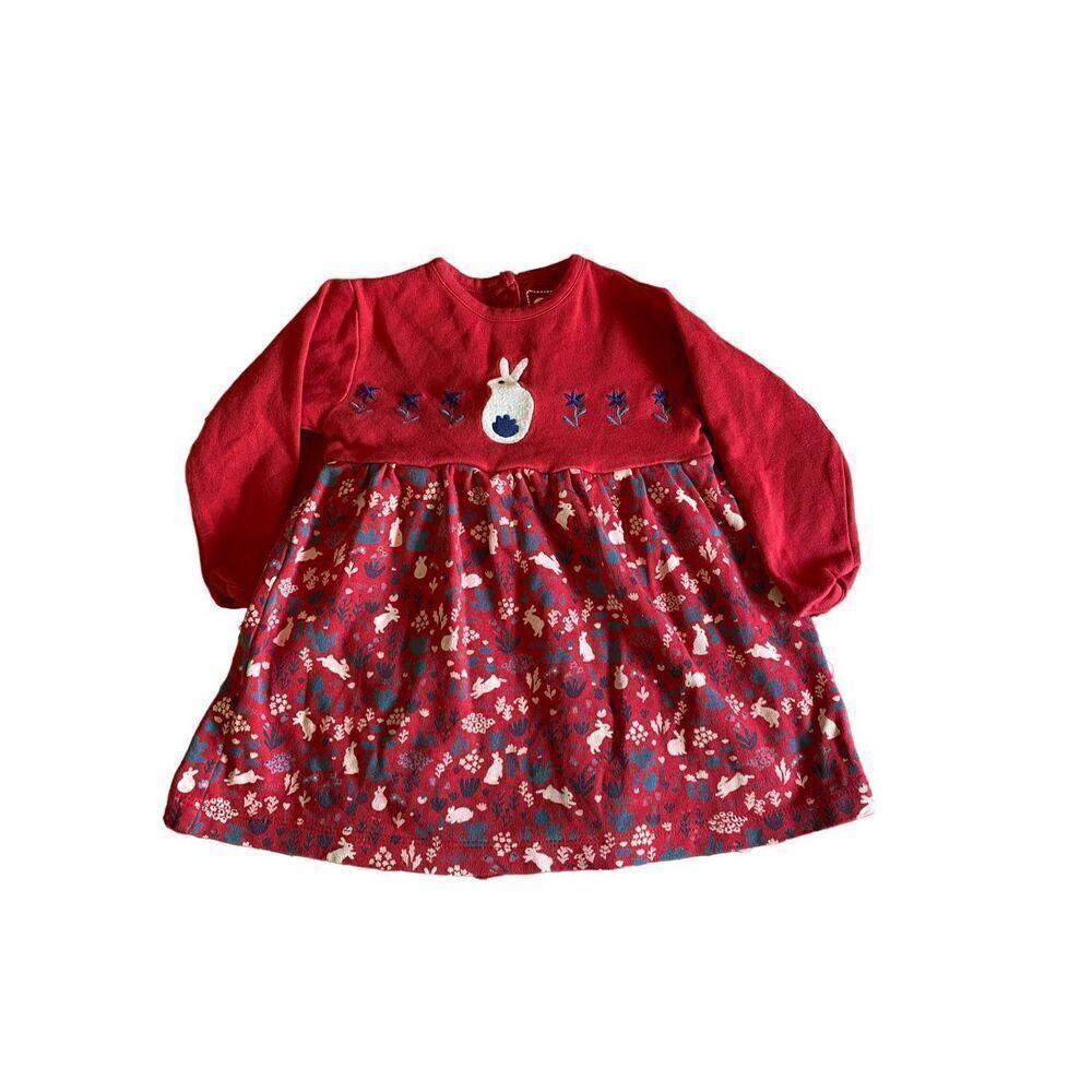 Piccalilly infant girls, longsleeved bunny organic cotton dress size 3/6 months